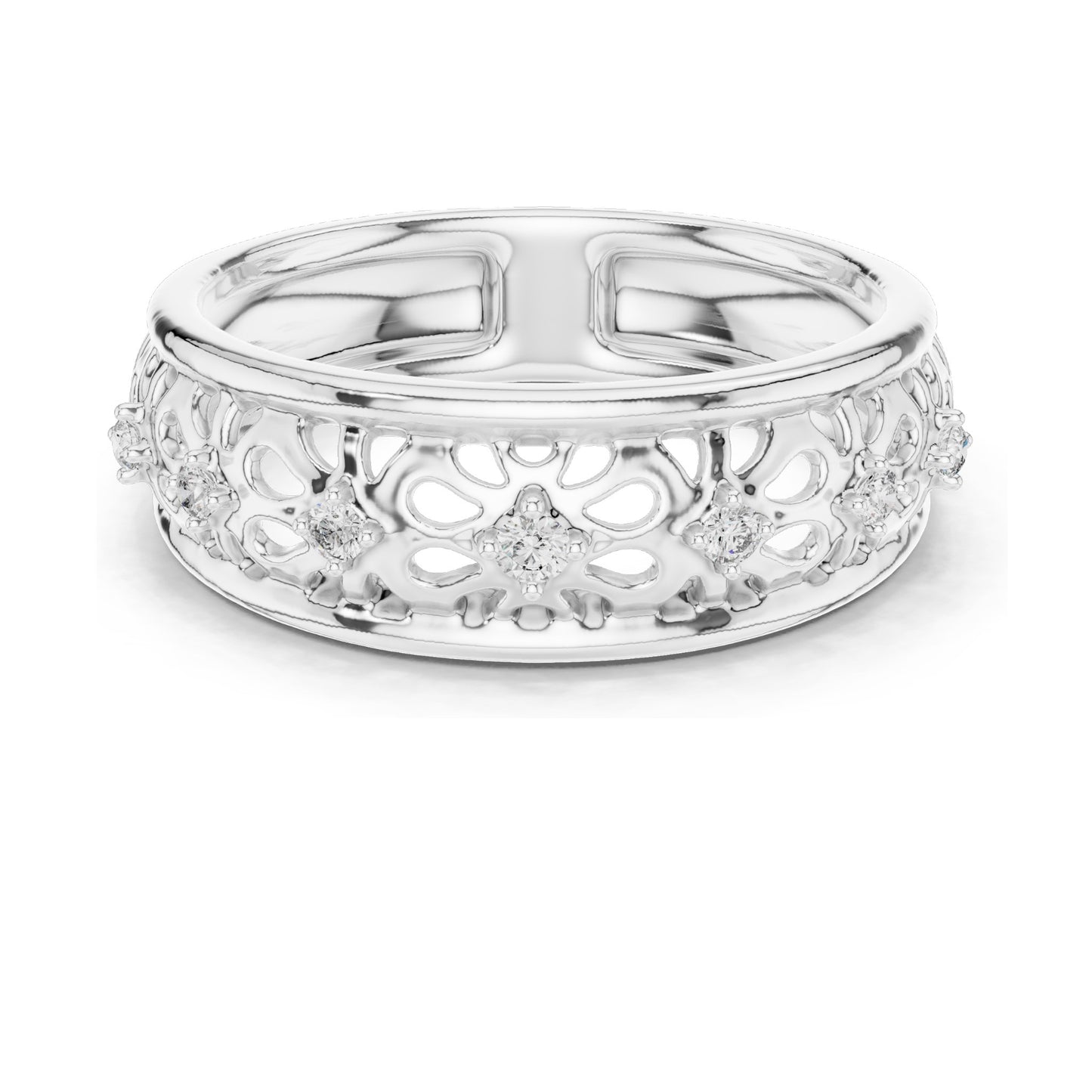 0.082 CT Lab Diamond Filigree Band Ring for Women | VVS-VS EF Clarity | 18KT, 14KT, 10KT Gold & 925 Silver | Rose, Yellow, White Gold & Moissanite Options