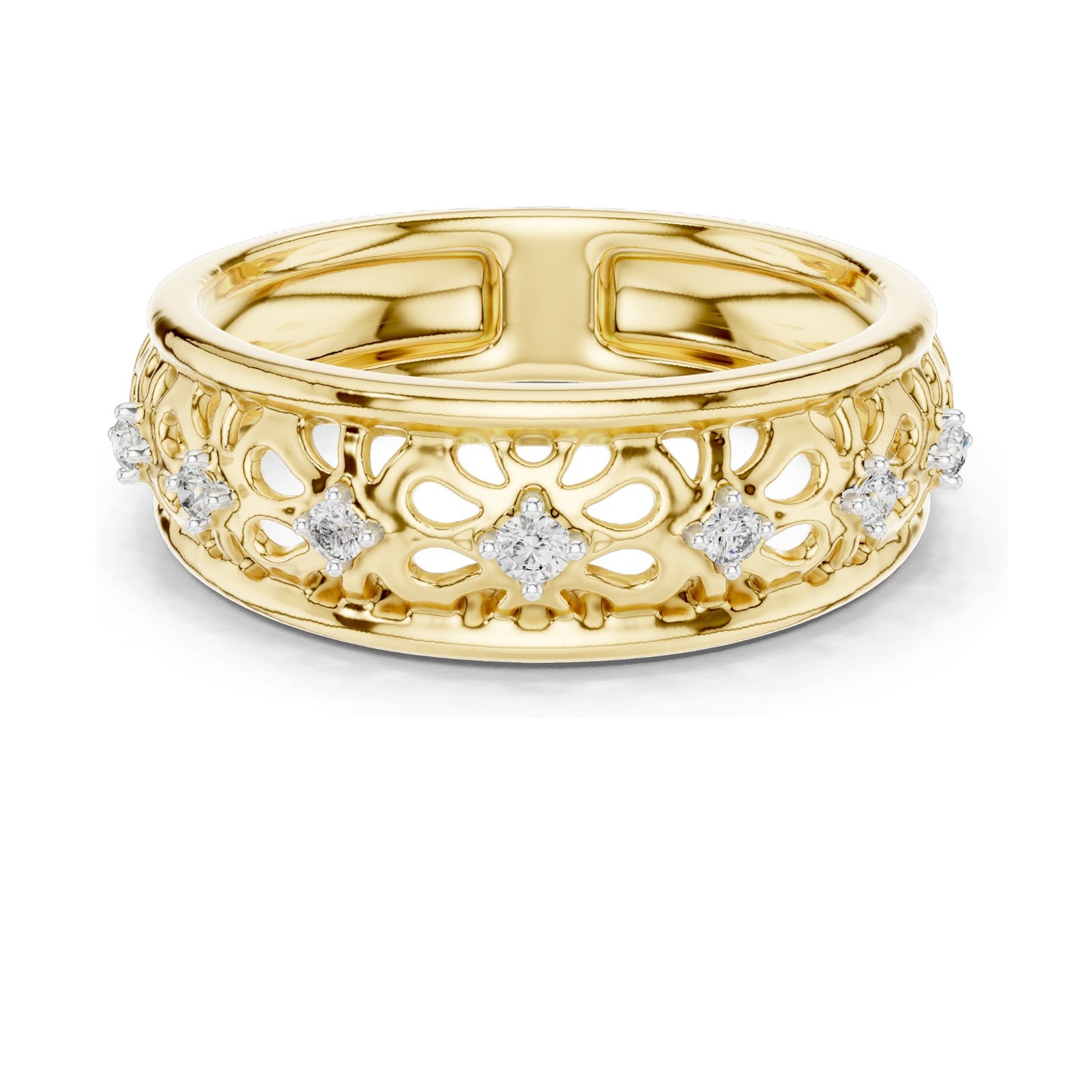 0.082 CT Lab Diamond Filigree Band Ring for Women | VVS-VS EF Clarity | 18KT, 14KT, 10KT Gold & 925 Silver | Rose, Yellow, White Gold & Moissanite Options