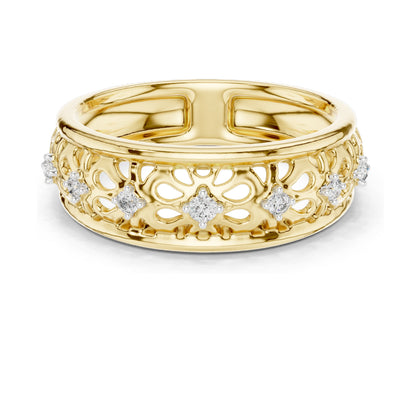 0.082 CT Lab Diamond Filigree Band Ring for Women | VVS-VS EF Clarity | 18KT, 14KT, 10KT Gold & 925 Silver | Rose, Yellow, White Gold & Moissanite Options