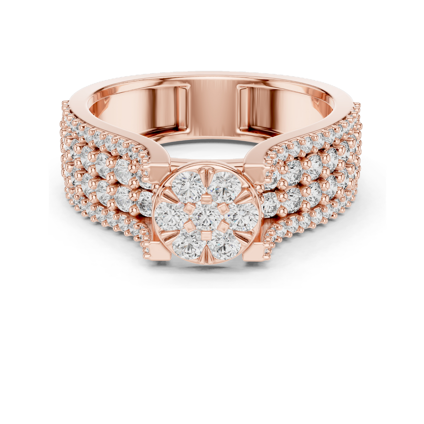 1.005 CT Round Cluster Lab Diamond Ring for Women | VVS-VS EF Clarity | 18KT, 14KT, 10KT Gold & 925 Silver | Rose, Yellow, White Gold | Moissanite Option