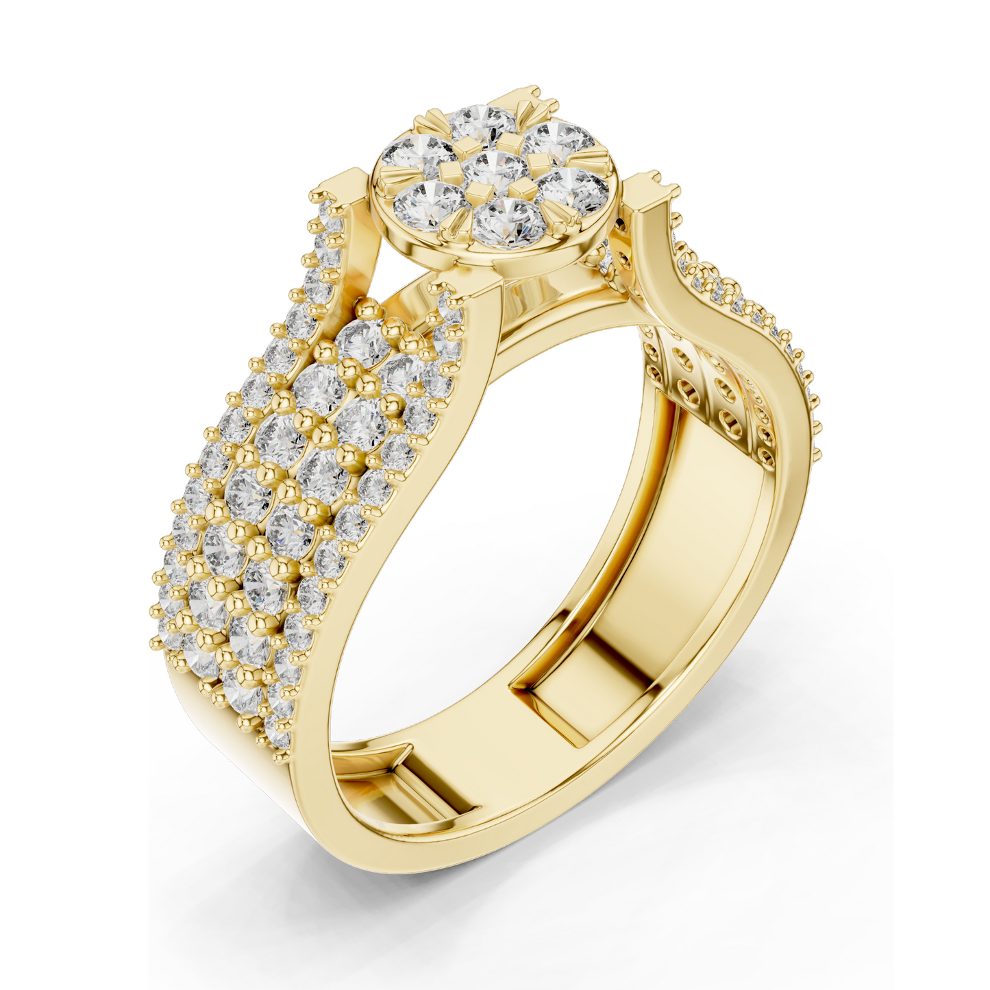 1.005 CT Round Cluster Lab Diamond Ring for Women | VVS-VS EF Clarity | 18KT, 14KT, 10KT Gold & 925 Silver | Rose, Yellow, White Gold | Moissanite Option
