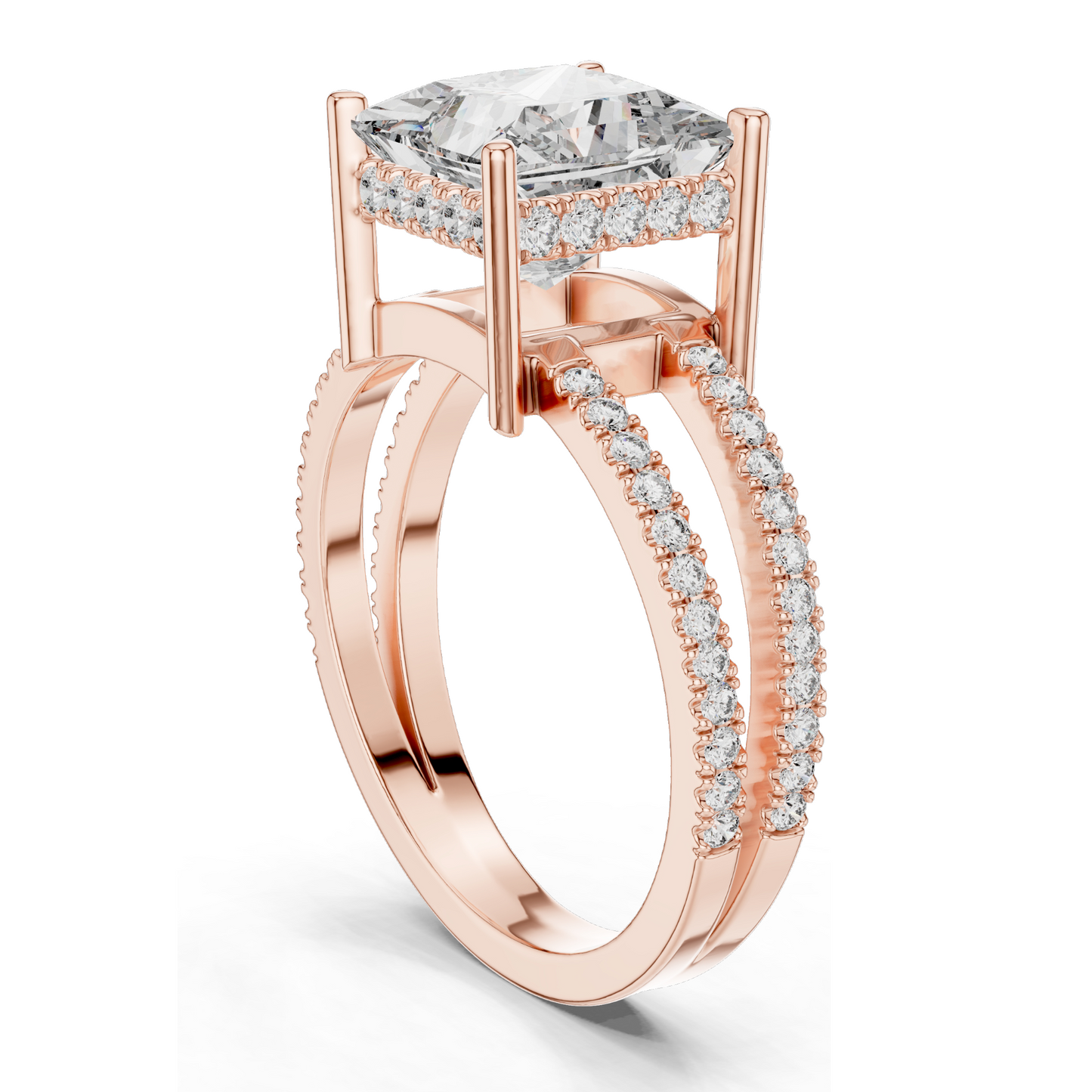 0.45 CT Princess Cut Lab Diamond Split Shank Ring for Women | VVS-VS EF Clarity | 18KT, 14KT, 10KT Gold & 925 Silver | Yellow, Rose & White Gold | Lab Diamond & Moissanite Options