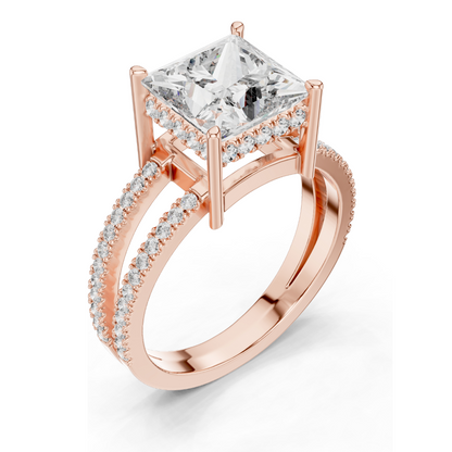 0.45 CT Princess Cut Lab Diamond Split Shank Ring for Women | VVS-VS EF Clarity | 18KT, 14KT, 10KT Gold & 925 Silver | Yellow, Rose & White Gold | Lab Diamond & Moissanite Options