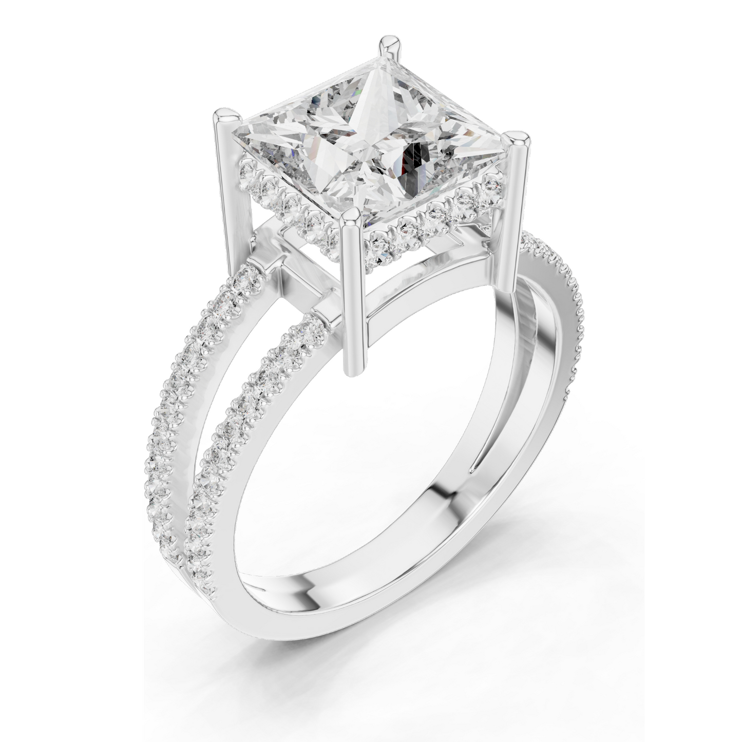 0.45 CT Princess Cut Lab Diamond Split Shank Ring for Women | VVS-VS EF Clarity | 18KT, 14KT, 10KT Gold & 925 Silver | Yellow, Rose & White Gold | Lab Diamond & Moissanite Options