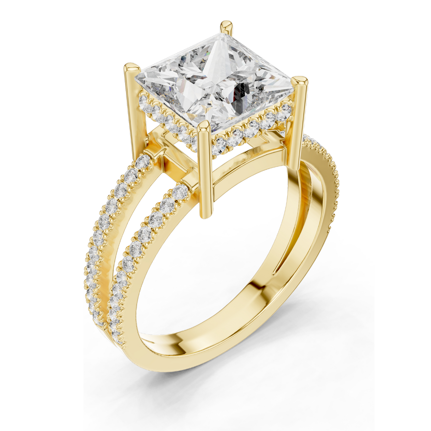 0.45 CT Princess Cut Lab Diamond Split Shank Ring for Women | VVS-VS EF Clarity | 18KT, 14KT, 10KT Gold & 925 Silver | Yellow, Rose & White Gold | Lab Diamond & Moissanite Options