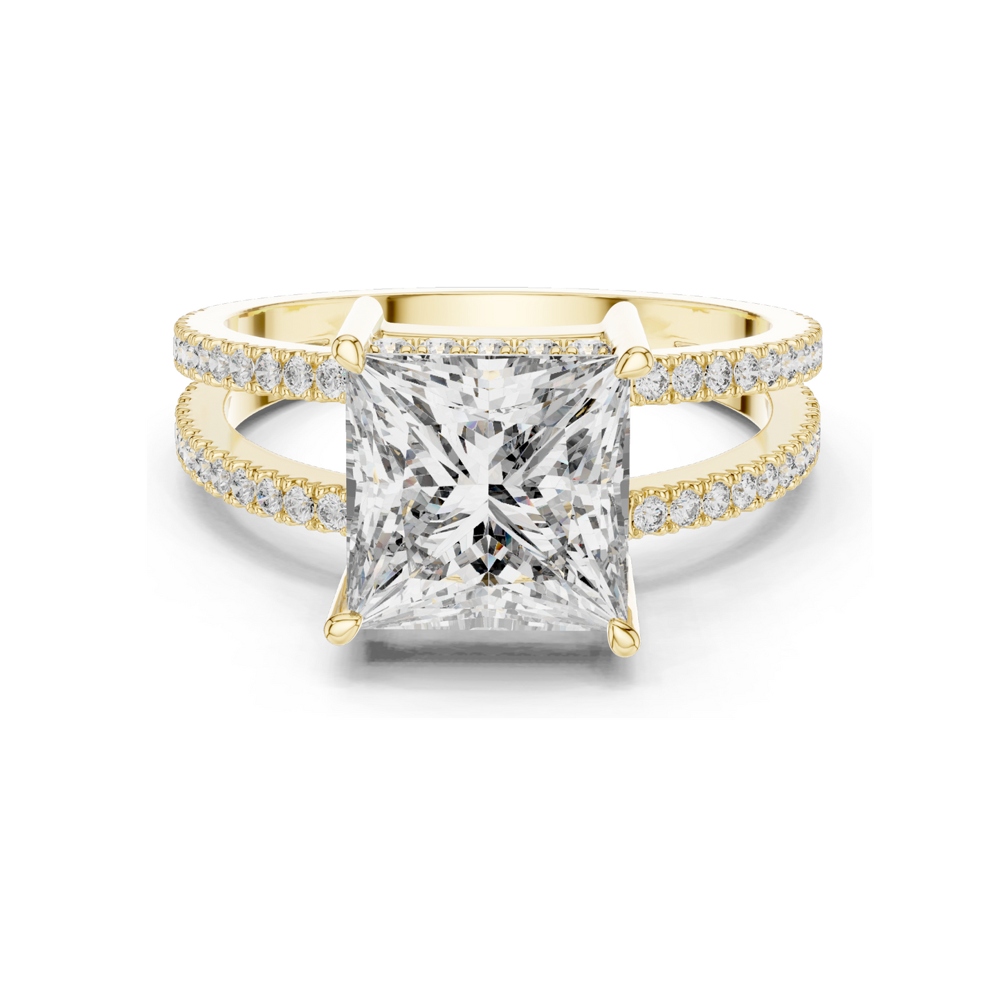 0.45 CT Princess Cut Lab Diamond Split Shank Ring for Women | VVS-VS EF Clarity | 18KT, 14KT, 10KT Gold & 925 Silver | Yellow, Rose & White Gold | Lab Diamond & Moissanite Options