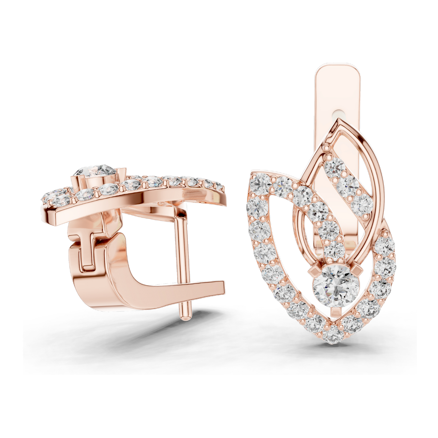 0.546 CT Lab Diamond Leaf Earrings | VVS–VS EF Round Brilliant Cut | 18KT, 14KT, 10KT Gold & 925 Silver | Rose, Yellow, White Gold | Fine Designer Jewelry