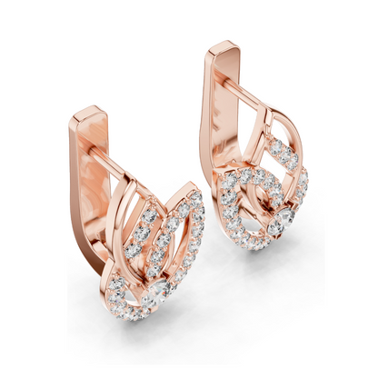 0.546 CT Lab Diamond Leaf Earrings | VVS–VS EF Round Brilliant Cut | 18KT, 14KT, 10KT Gold & 925 Silver | Rose, Yellow, White Gold | Fine Designer Jewelry