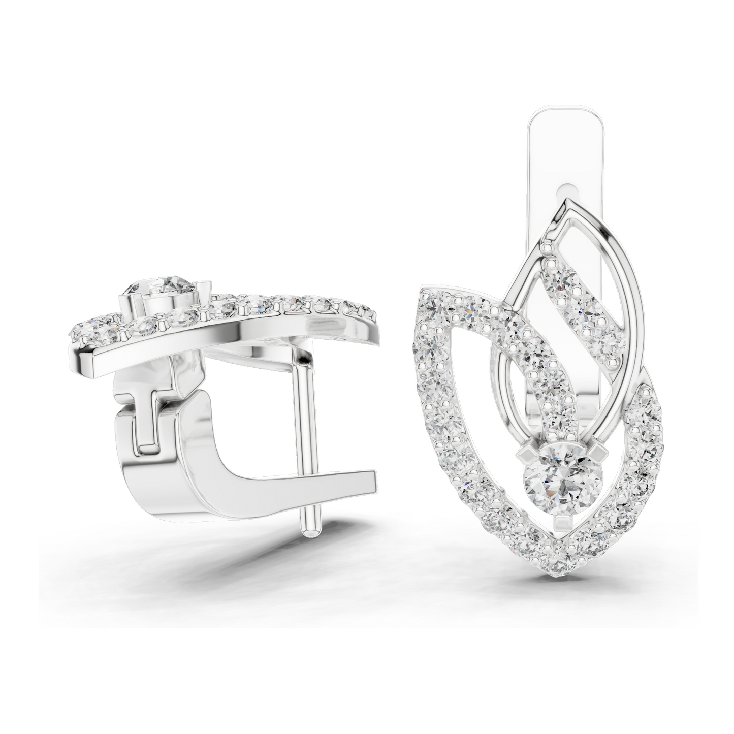 0.546 CT Lab Diamond Leaf Earrings | VVS–VS EF Round Brilliant Cut | 18KT, 14KT, 10KT Gold & 925 Silver | Rose, Yellow, White Gold | Fine Designer Jewelry