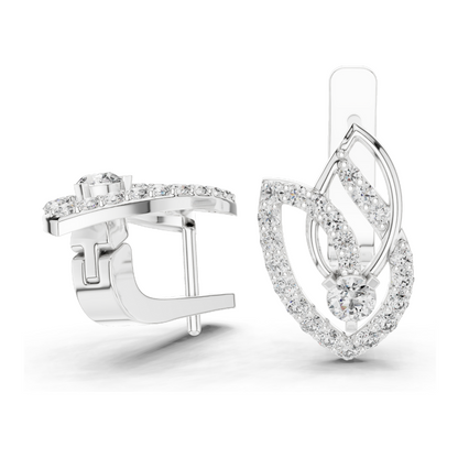 0.546 CT Lab Diamond Leaf Earrings | VVS–VS EF Round Brilliant Cut | 18KT, 14KT, 10KT Gold & 925 Silver | Rose, Yellow, White Gold | Fine Designer Jewelry