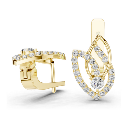 0.546 CT Lab Diamond Leaf Earrings | VVS–VS EF Round Brilliant Cut | 18KT, 14KT, 10KT Gold & 925 Silver | Rose, Yellow, White Gold | Fine Designer Jewelry