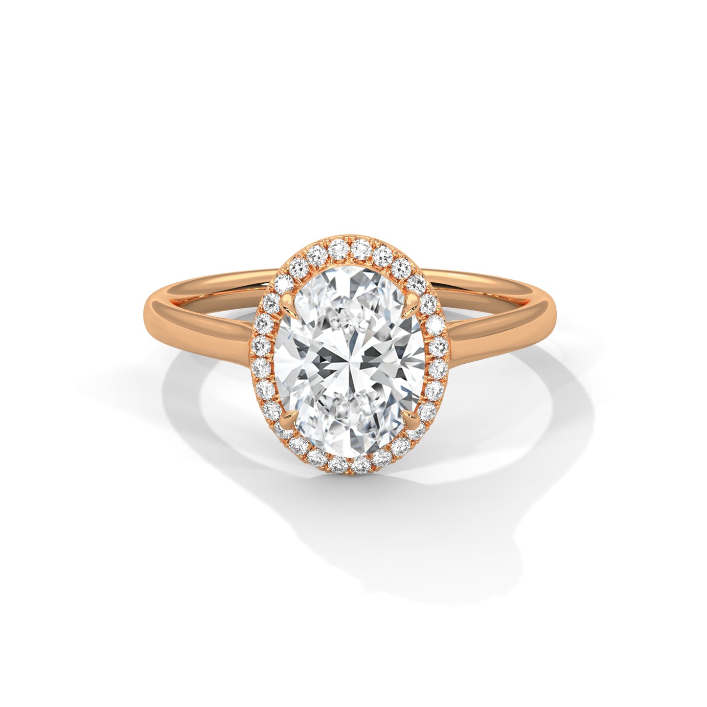 2ct Oval Lab Diamond Engagement Ring in Rose Gold | VVS Halo Ring | Delicate Pave Band | Ethical Bridal Jewelry | Maz Jewels