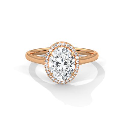 2ct Oval Lab Diamond Engagement Ring in Rose Gold | VVS Halo Ring | Delicate Pave Band | Ethical Bridal Jewelry | Maz Jewels