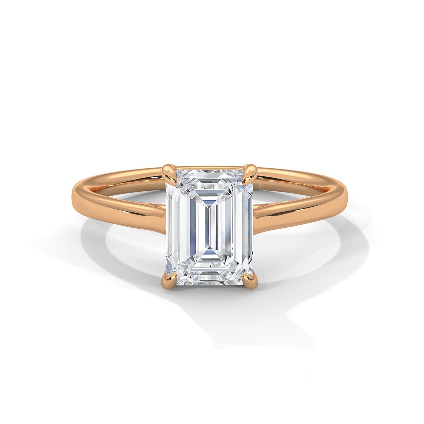 Emerald Cut Lab Diamond Engagement Ring 2ct – White/Rose/Yellow Gold Solitaire Ring | VVS Clarity | Modern Minimalist Wedding Ring