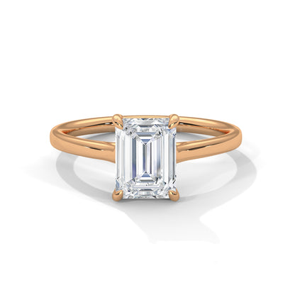 Emerald Cut Lab Diamond Engagement Ring 2ct – White/Rose/Yellow Gold Solitaire Ring | VVS Clarity | Modern Minimalist Wedding Ring