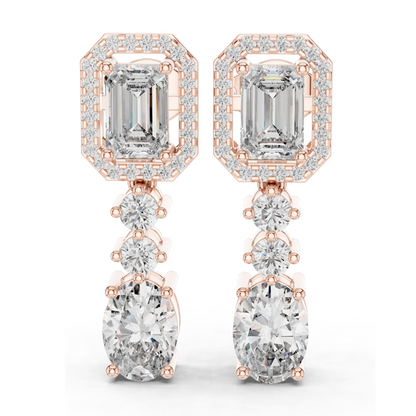 3.03 CT Lab Diamond Drop Earrings | Emerald, Oval & Round Cut | 10KT, 14KT, 18KT Gold & 925 Silver | Rose, Yellow, White Gold | Bridal Luxury Jewelry