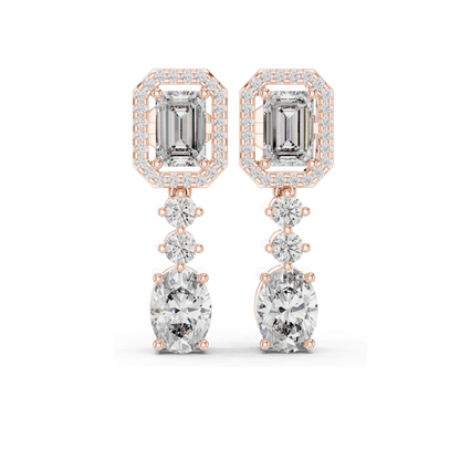 3.03 CT Lab Diamond Drop Earrings | Emerald, Oval & Round Cut | 10KT, 14KT, 18KT Gold & 925 Silver | Rose, Yellow, White Gold | Bridal Luxury Jewelry