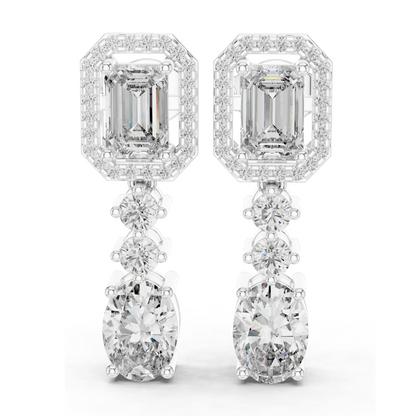 3.03 CT Lab Diamond Drop Earrings | Emerald, Oval & Round Cut | 10KT, 14KT, 18KT Gold & 925 Silver | Rose, Yellow, White Gold | Bridal Luxury Jewelry