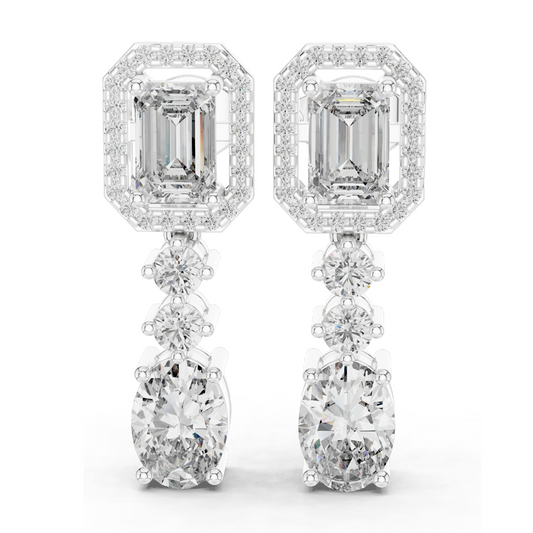 3.03 CT Lab Diamond Drop Earrings | Emerald, Oval & Round Cut | 10KT, 14KT, 18KT Gold & 925 Silver | Rose, Yellow, White Gold | Bridal Luxury Jewelry