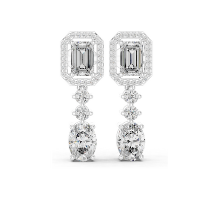 3.03 CT Lab Diamond Drop Earrings | Emerald, Oval & Round Cut | 10KT, 14KT, 18KT Gold & 925 Silver | Rose, Yellow, White Gold | Bridal Luxury Jewelry