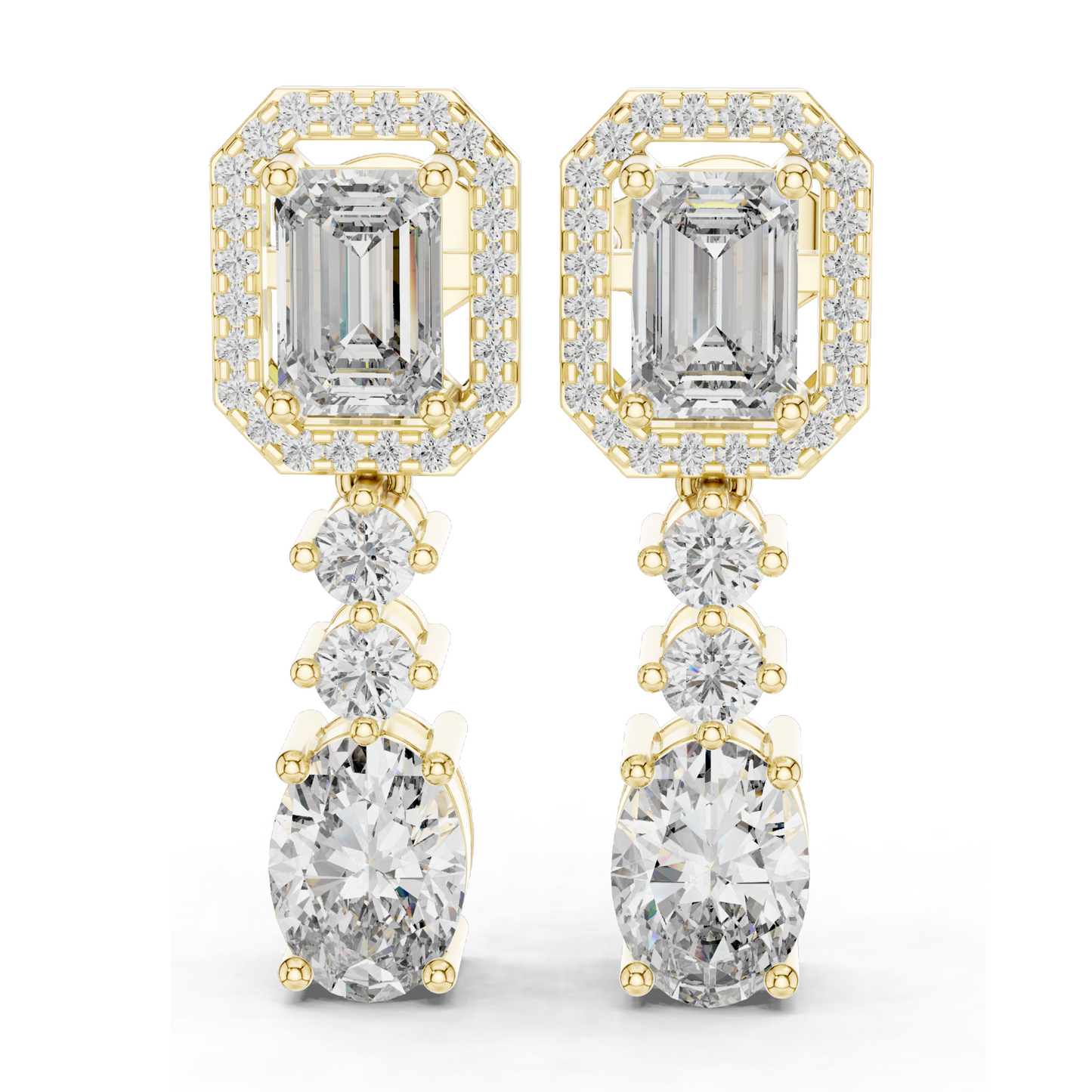 3.03 CT Lab Diamond Drop Earrings | Emerald, Oval & Round Cut | 10KT, 14KT, 18KT Gold & 925 Silver | Rose, Yellow, White Gold | Bridal Luxury Jewelry