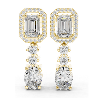 3.03 CT Lab Diamond Drop Earrings | Emerald, Oval & Round Cut | 10KT, 14KT, 18KT Gold & 925 Silver | Rose, Yellow, White Gold | Bridal Luxury Jewelry