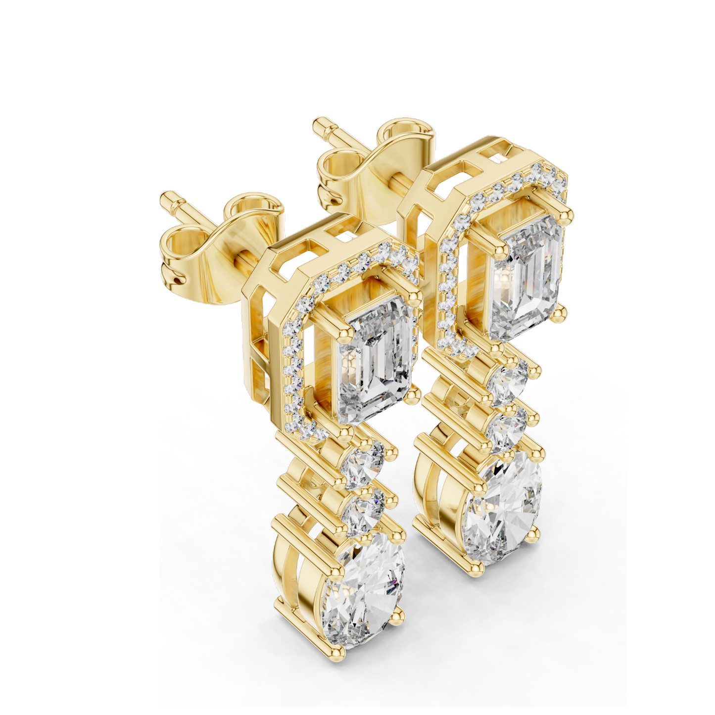 3.03 CT Lab Diamond Drop Earrings | Emerald, Oval & Round Cut | 10KT, 14KT, 18KT Gold & 925 Silver | Rose, Yellow, White Gold | Bridal Luxury Jewelry