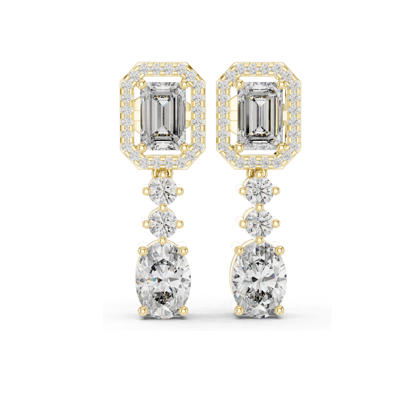 3.03 CT Lab Diamond Drop Earrings | Emerald, Oval & Round Cut | 10KT, 14KT, 18KT Gold & 925 Silver | Rose, Yellow, White Gold | Bridal Luxury Jewelry