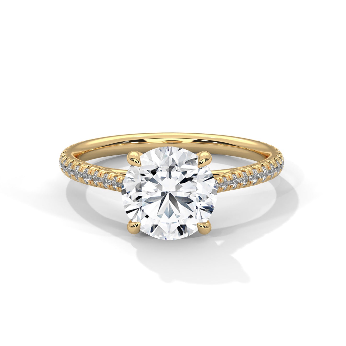 2ct Lab Diamond Engagement Ring with Pave Band – Yellow/White/Rose Gold | Round Cut VVS Solitaire Ring | Handmade Bridal Jewelry
