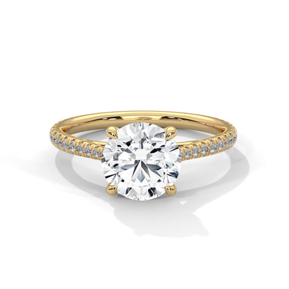 2ct Lab Diamond Engagement Ring with Pave Band – Yellow/White/Rose Gold | Round Cut VVS Solitaire Ring | Handmade Bridal Jewelry