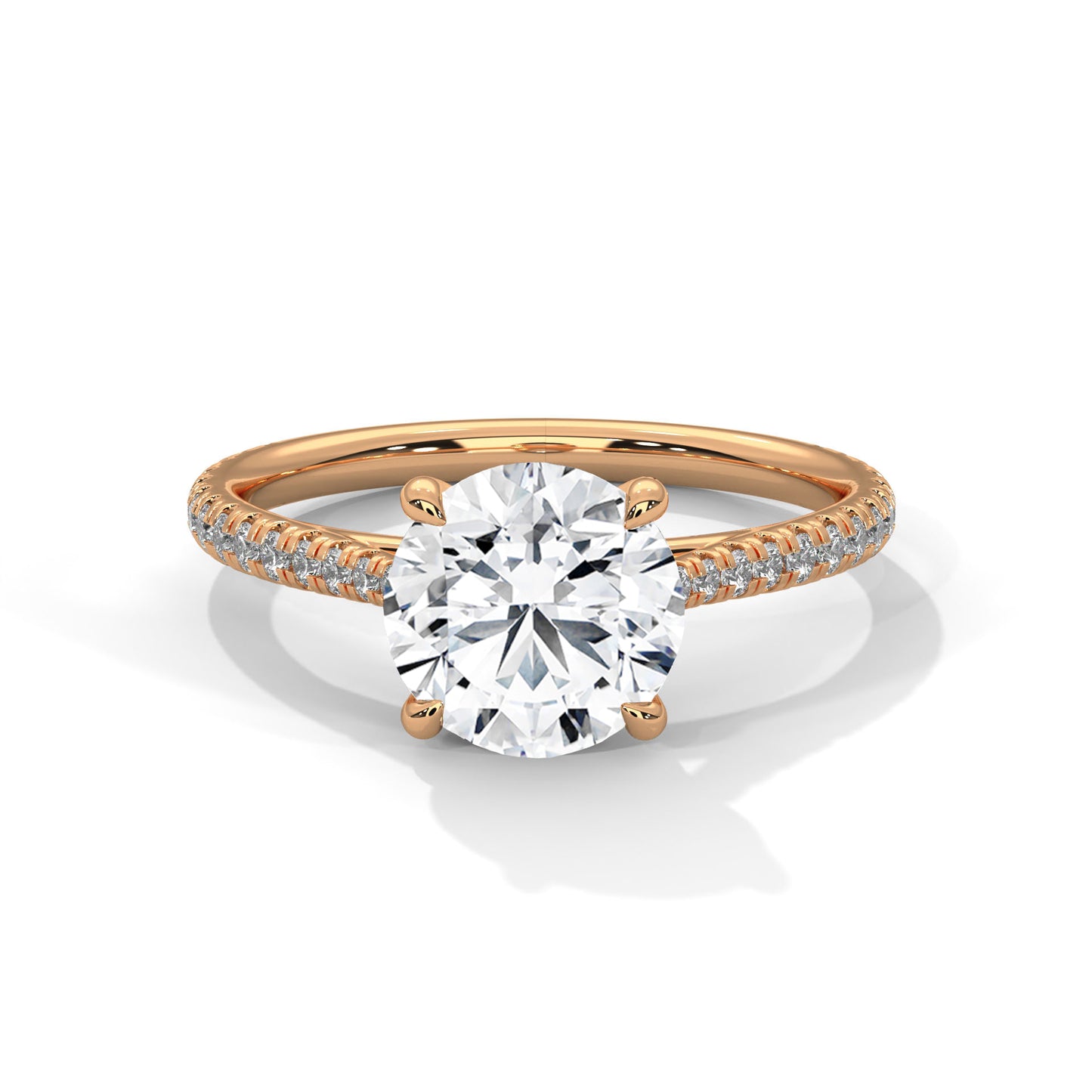 2ct Lab Diamond Engagement Ring with Pave Band – Yellow/White/Rose Gold | Round Cut VVS Solitaire Ring | Handmade Bridal Jewelry