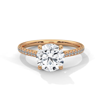 2ct Lab Diamond Engagement Ring with Pave Band – Yellow/White/Rose Gold | Round Cut VVS Solitaire Ring | Handmade Bridal Jewelry