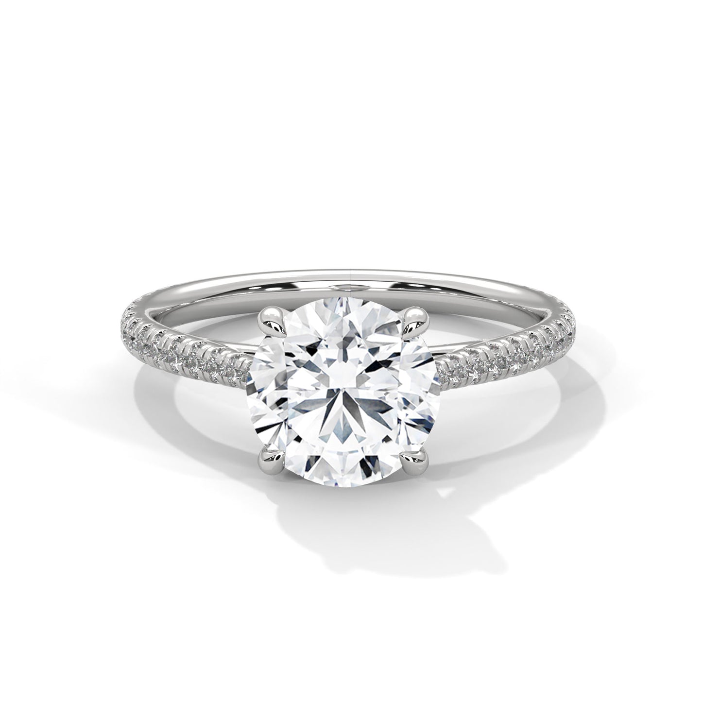 2ct Lab Diamond Engagement Ring with Pave Band – Yellow/White/Rose Gold | Round Cut VVS Solitaire Ring | Handmade Bridal Jewelry