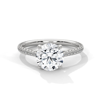 2ct Lab Diamond Engagement Ring with Pave Band – Yellow/White/Rose Gold | Round Cut VVS Solitaire Ring | Handmade Bridal Jewelry