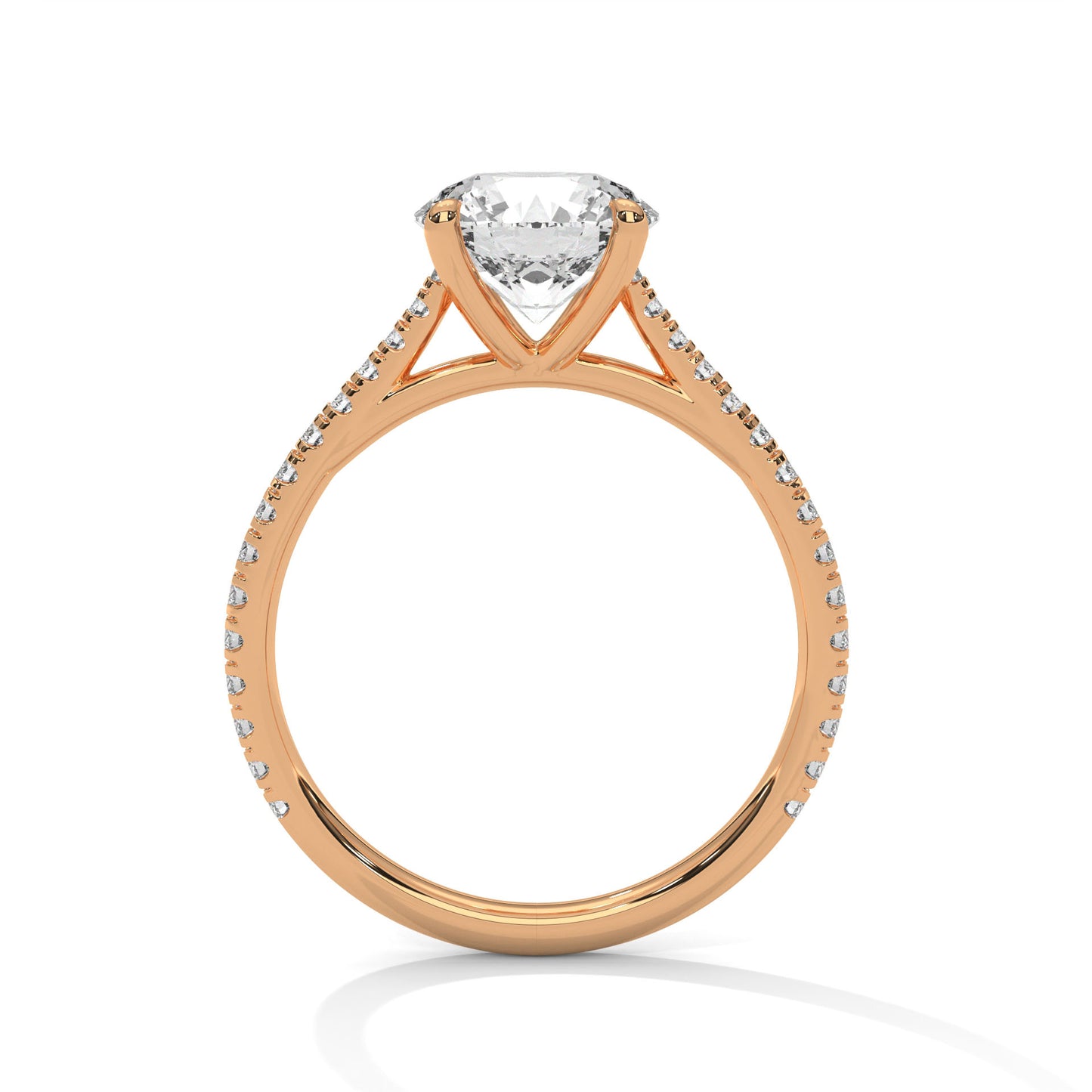 2ct Lab Diamond Engagement Ring with Pave Band – Yellow/White/Rose Gold | Round Cut VVS Solitaire Ring | Handmade Bridal Jewelry