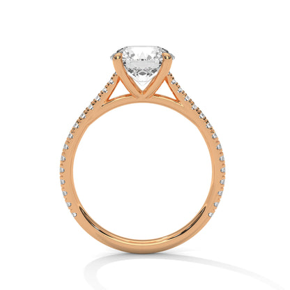 2ct Lab Diamond Engagement Ring with Pave Band – Yellow/White/Rose Gold | Round Cut VVS Solitaire Ring | Handmade Bridal Jewelry