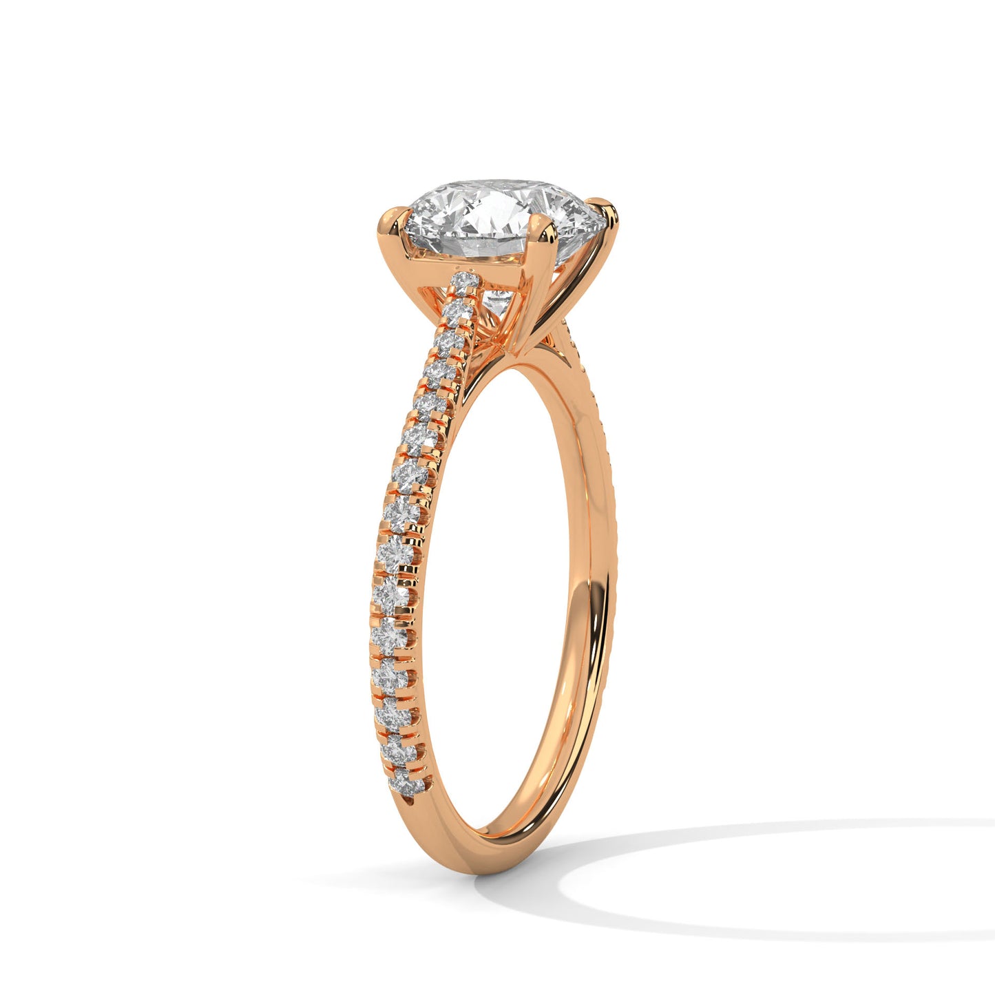 2ct Lab Diamond Engagement Ring with Pave Band – Yellow/White/Rose Gold | Round Cut VVS Solitaire Ring | Handmade Bridal Jewelry