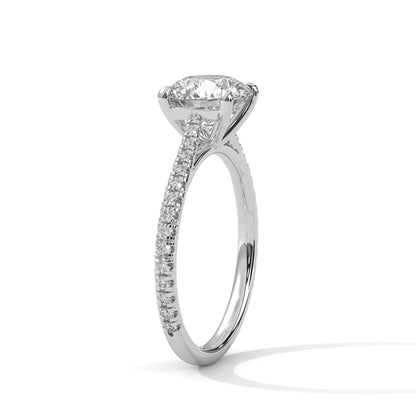2ct Lab Diamond Engagement Ring with Pave Band – Yellow/White/Rose Gold | Round Cut VVS Solitaire Ring | Handmade Bridal Jewelry