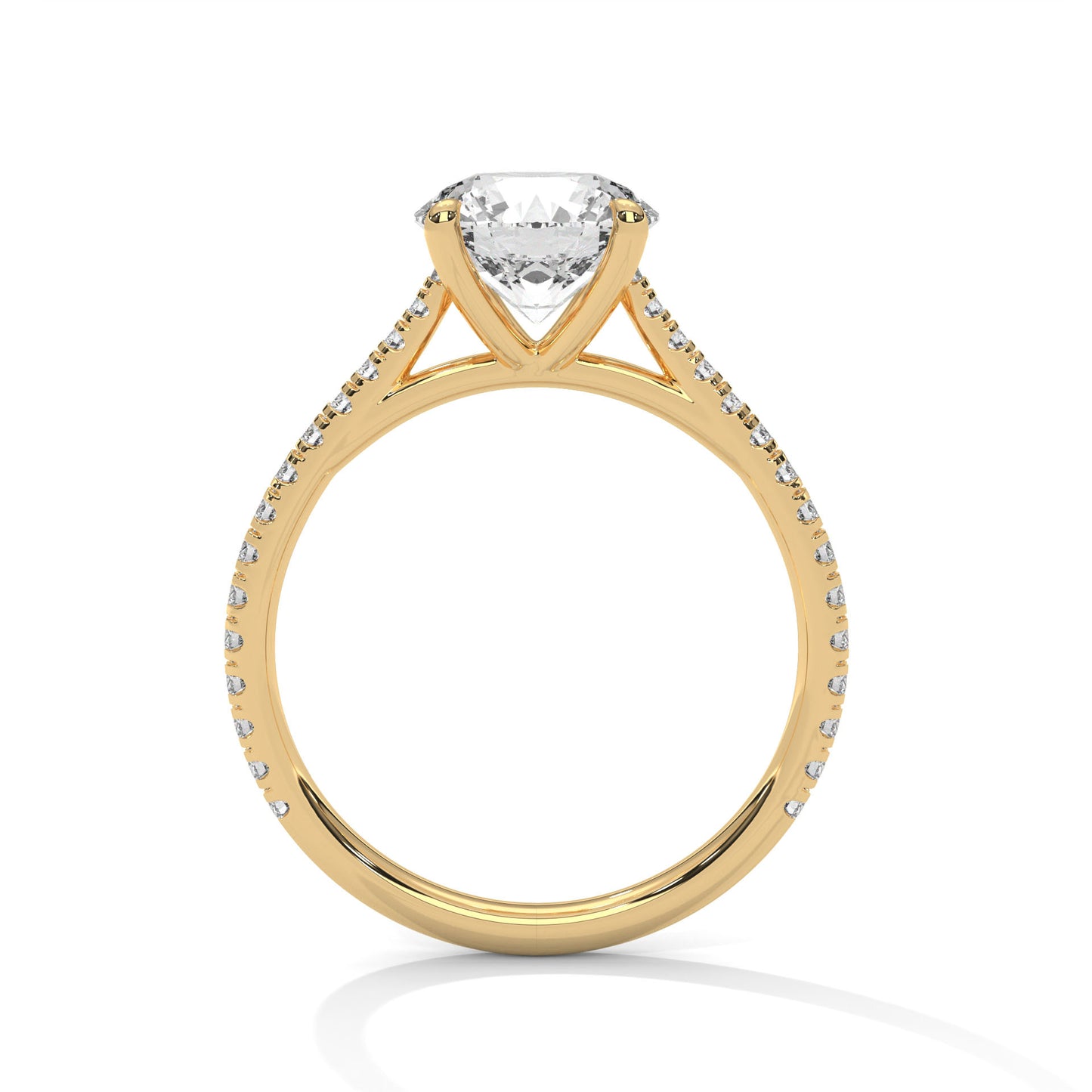 2ct Lab Diamond Engagement Ring with Pave Band – Yellow/White/Rose Gold | Round Cut VVS Solitaire Ring | Handmade Bridal Jewelry