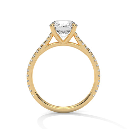 2ct Lab Diamond Engagement Ring with Pave Band – Yellow/White/Rose Gold | Round Cut VVS Solitaire Ring | Handmade Bridal Jewelry