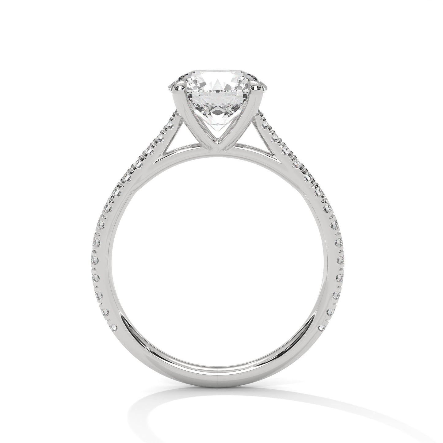2ct Lab Diamond Engagement Ring with Pave Band – Yellow/White/Rose Gold | Round Cut VVS Solitaire Ring | Handmade Bridal Jewelry