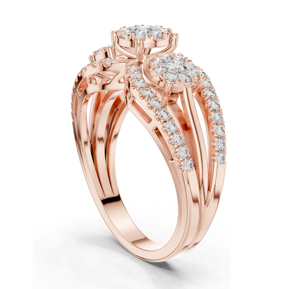 0.746 CT Lab-Grown Diamond Floral Ring for Women | VVS-VS EF Clarity | 18KT, 14KT, 10KT Gold & 925 Silver | Rose, Yellow, White Gold & Moissanite Options