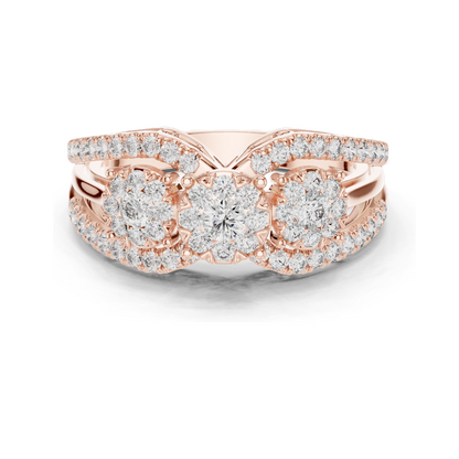 0.746 CT Lab-Grown Diamond Floral Ring for Women | VVS-VS EF Clarity | 18KT, 14KT, 10KT Gold & 925 Silver | Rose, Yellow, White Gold & Moissanite Options