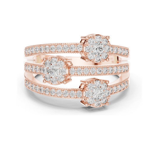 Lab Diamond Triple-Stone Ring for Women | 0.63 CT Total Weight | VVS-VS EF Clarity | 18KT, 14KT, 10KT Gold & 925 Silver | Rose, Yellow, White Gold & Moissanite Options