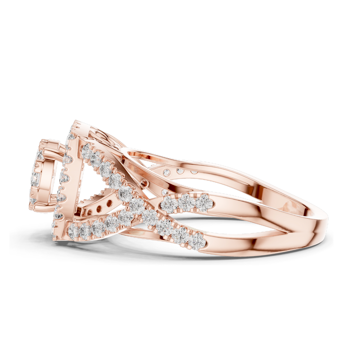 0.864 CT Lab Diamond Ladies Ring with Halo & Side Stone Design | VVS-VS EF Clarity | 18KT, 14KT, 10KT Gold & 925 Silver | Rose, Yellow, White Gold & Moissanite Options