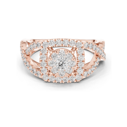 0.864 CT Lab Diamond Ladies Ring with Halo & Side Stone Design | VVS-VS EF Clarity | 18KT, 14KT, 10KT Gold & 925 Silver | Rose, Yellow, White Gold & Moissanite Options