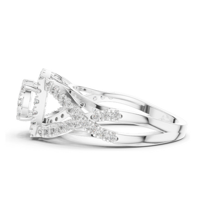 0.864 CT Lab Diamond Ladies Ring with Halo & Side Stone Design | VVS-VS EF Clarity | 18KT, 14KT, 10KT Gold & 925 Silver | Rose, Yellow, White Gold & Moissanite Options