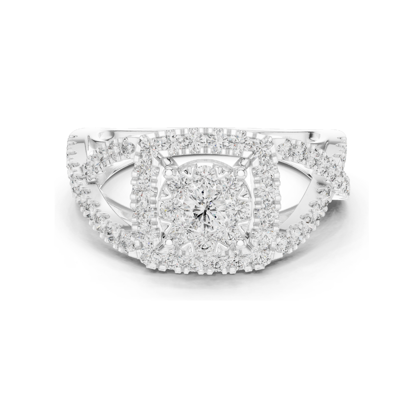0.864 CT Lab Diamond Ladies Ring with Halo & Side Stone Design | VVS-VS EF Clarity | 18KT, 14KT, 10KT Gold & 925 Silver | Rose, Yellow, White Gold & Moissanite Options