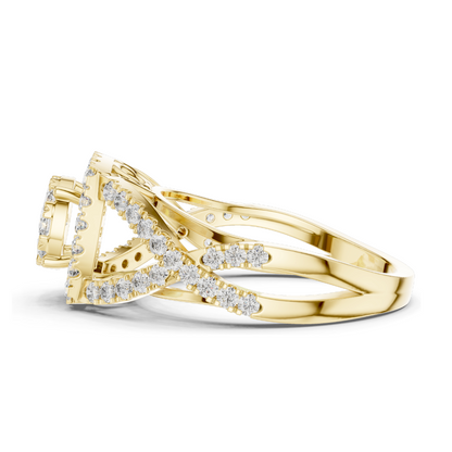 0.864 CT Lab Diamond Ladies Ring with Halo & Side Stone Design | VVS-VS EF Clarity | 18KT, 14KT, 10KT Gold & 925 Silver | Rose, Yellow, White Gold & Moissanite Options