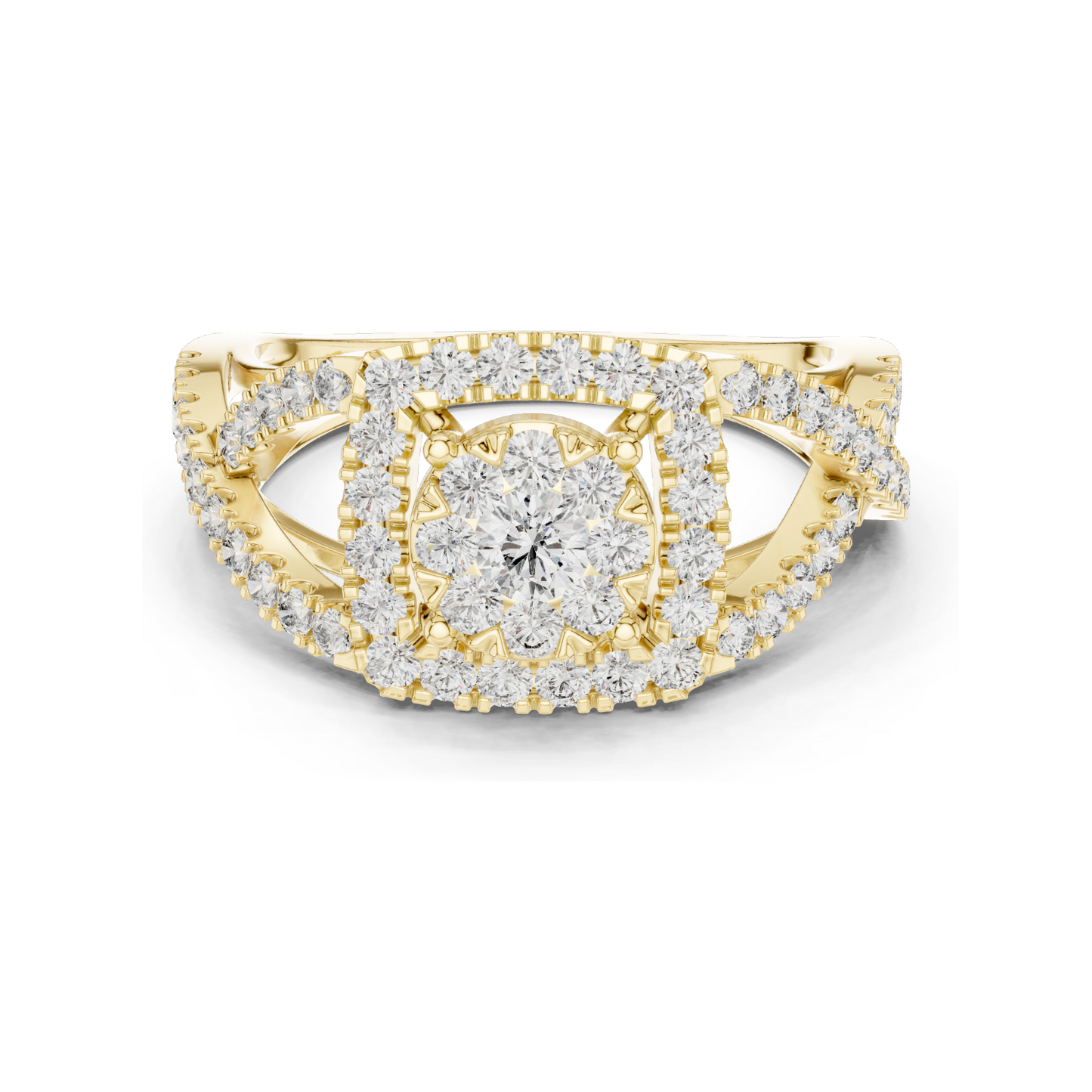 0.864 CT Lab Diamond Ladies Ring with Halo & Side Stone Design | VVS-VS EF Clarity | 18KT, 14KT, 10KT Gold & 925 Silver | Rose, Yellow, White Gold & Moissanite Options